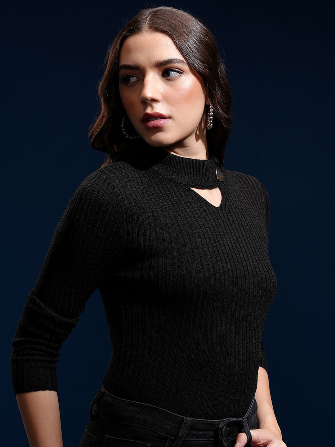 Tokyo Talkies Women Full Sleeve High Neck Sweater