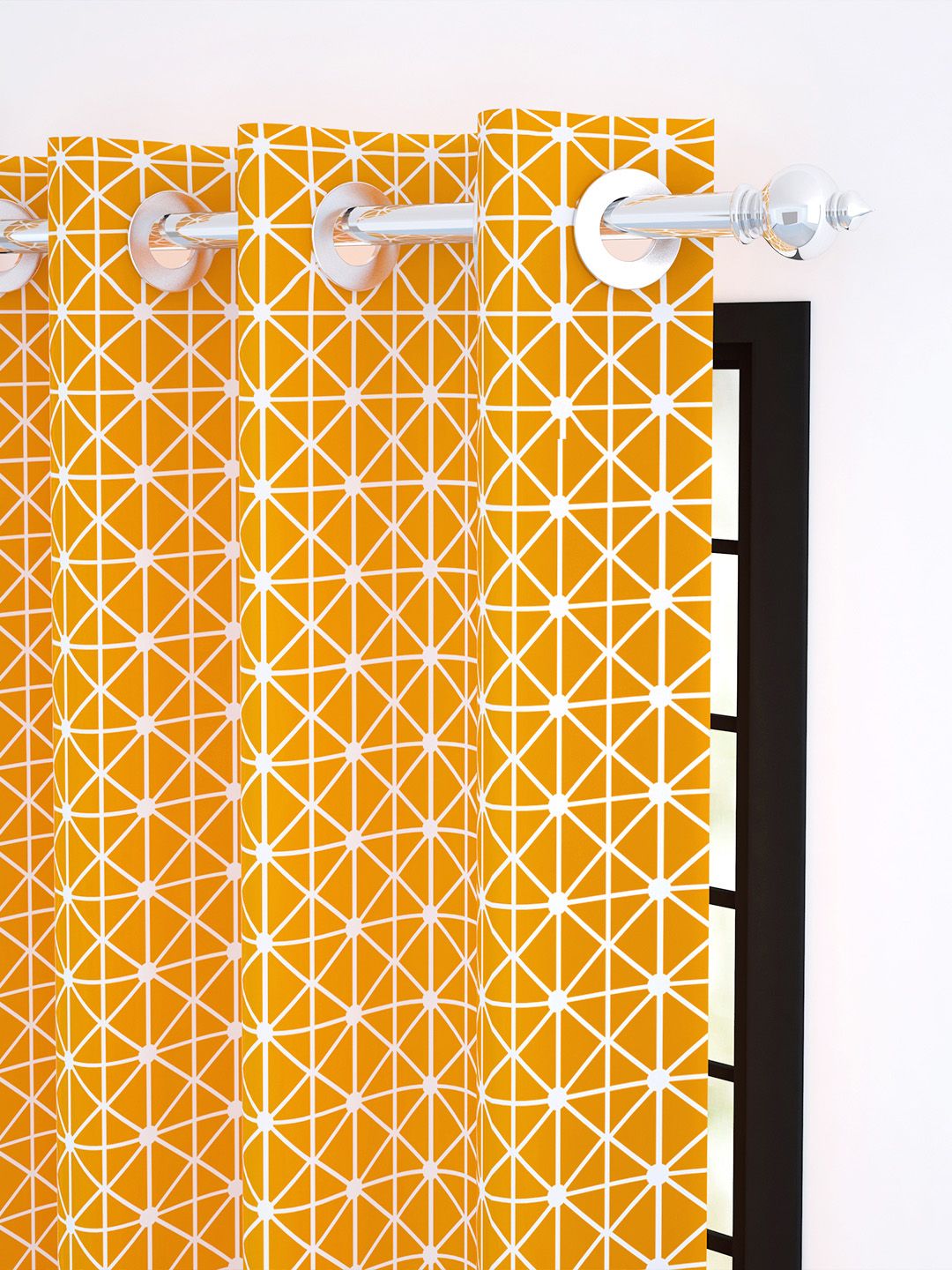 Story@home Orange & White Geometric Room Darkening Window Curtain