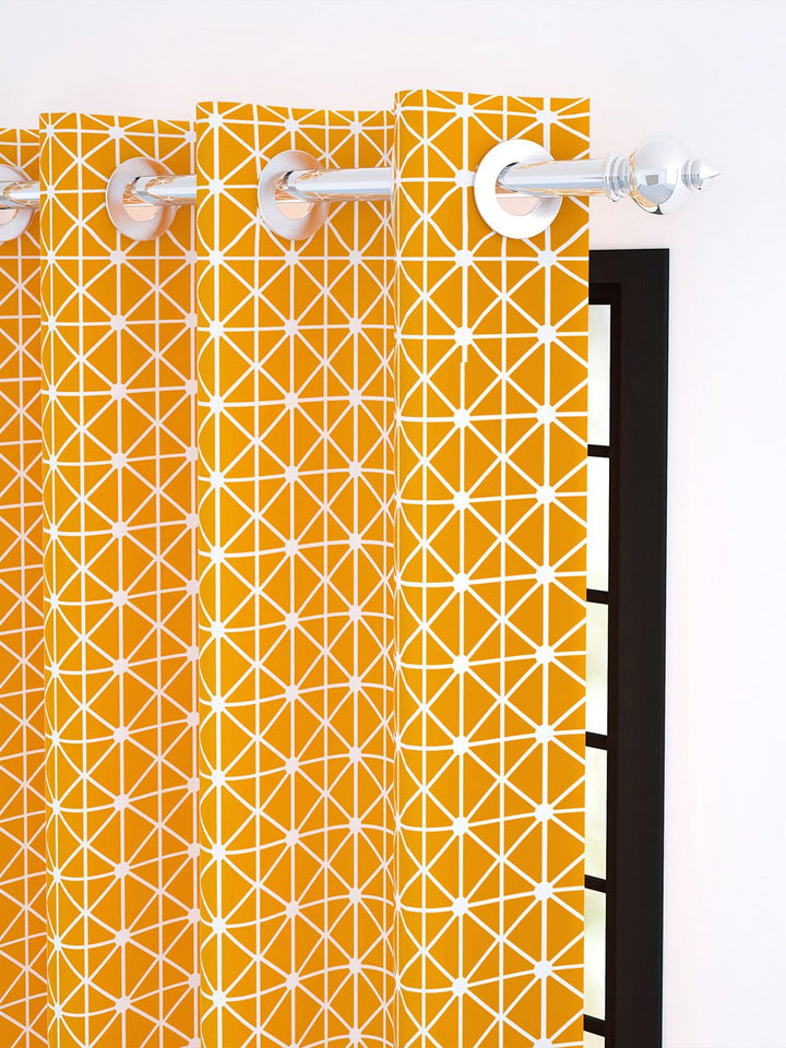 Story@home Orange & White Geometric Room Darkening Window Curtain