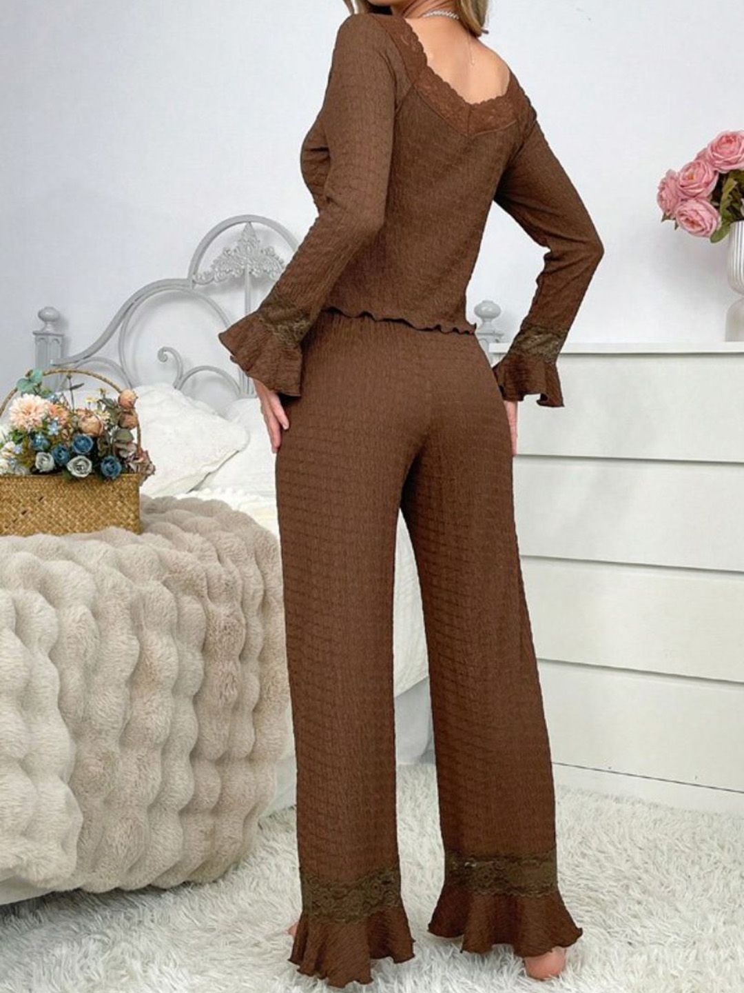 DressBerry Women Solid Tie-Up Neck Top Pyjamas Night suit