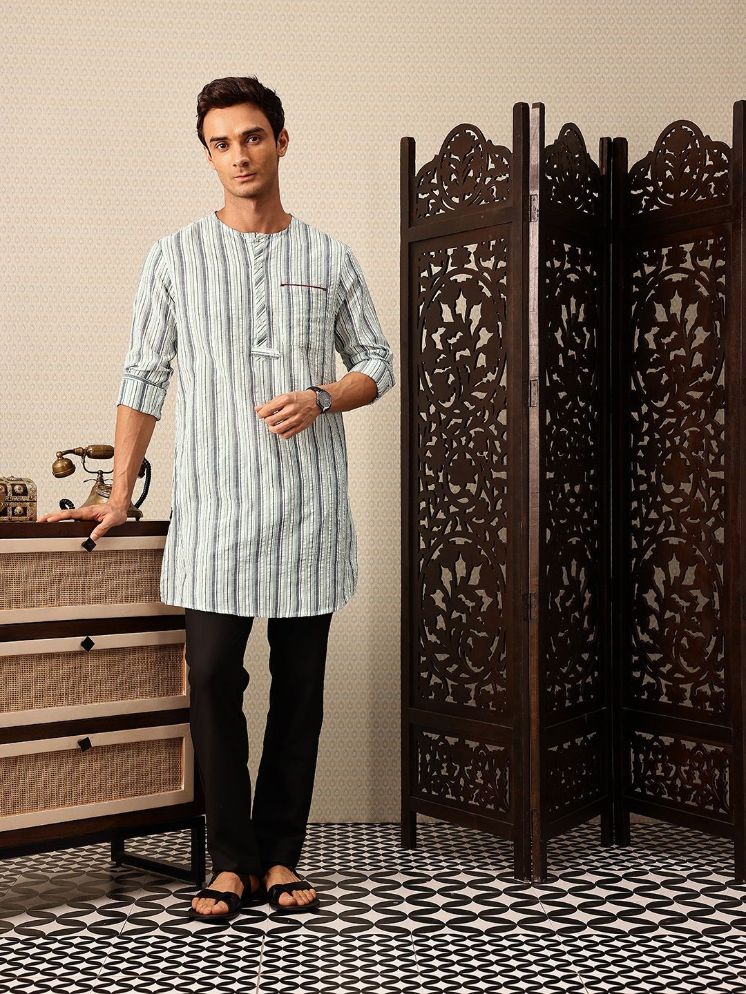 House of Pataudi Striped Rozana Kurta