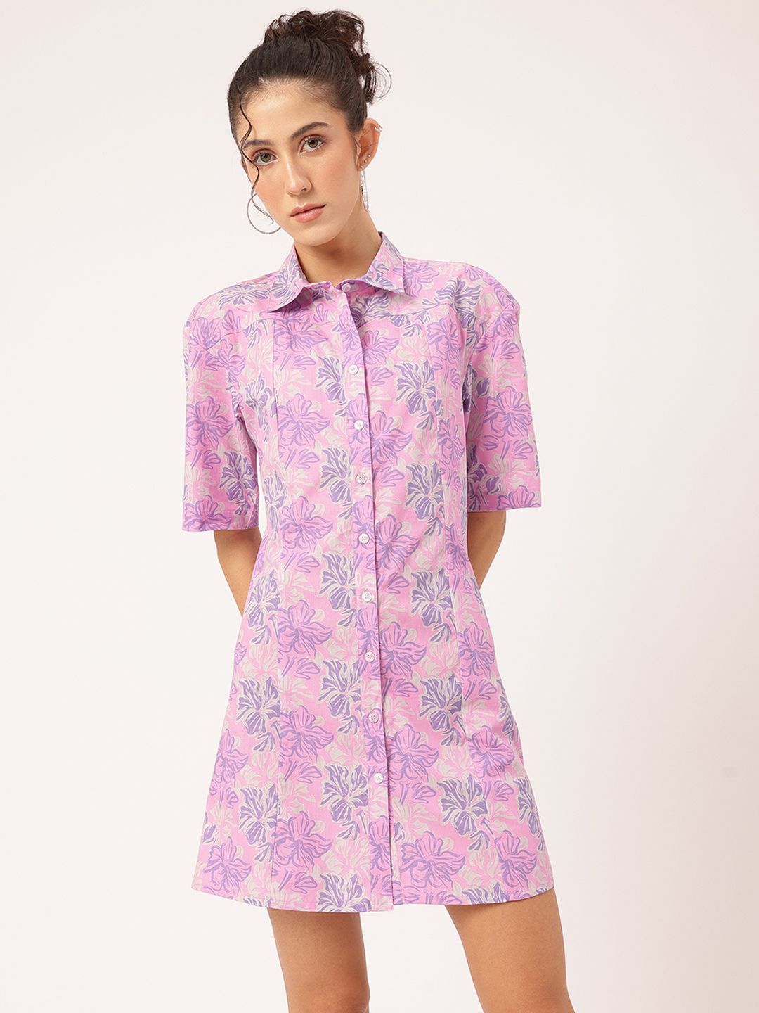 DressBerry Motifs Floral Print Mini Shirt Dress