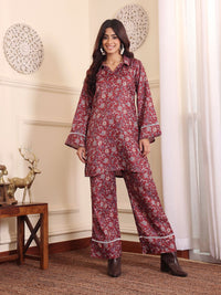 Varanga Floral Printed Shirt Collar Flared Sleeves Casual Tunic With Trousers