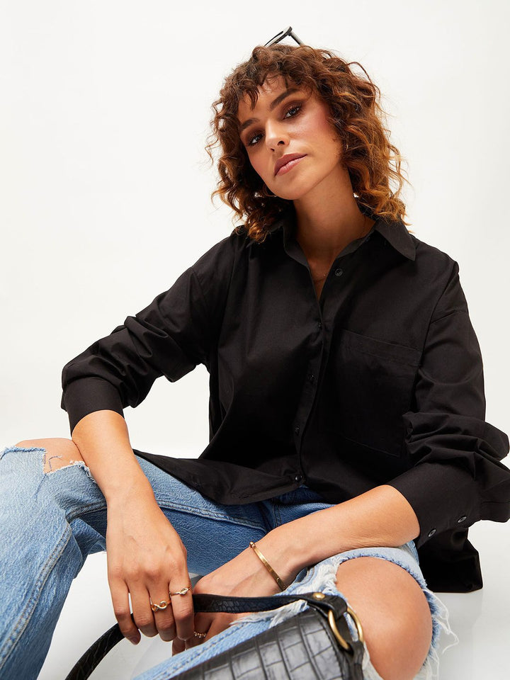 SASSAFRAS Black Oversized Long Sleeves Pure Cotton Casual Shirt