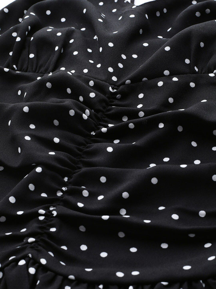 STREET 9 Black & White Polka Dot Printed Regular Top