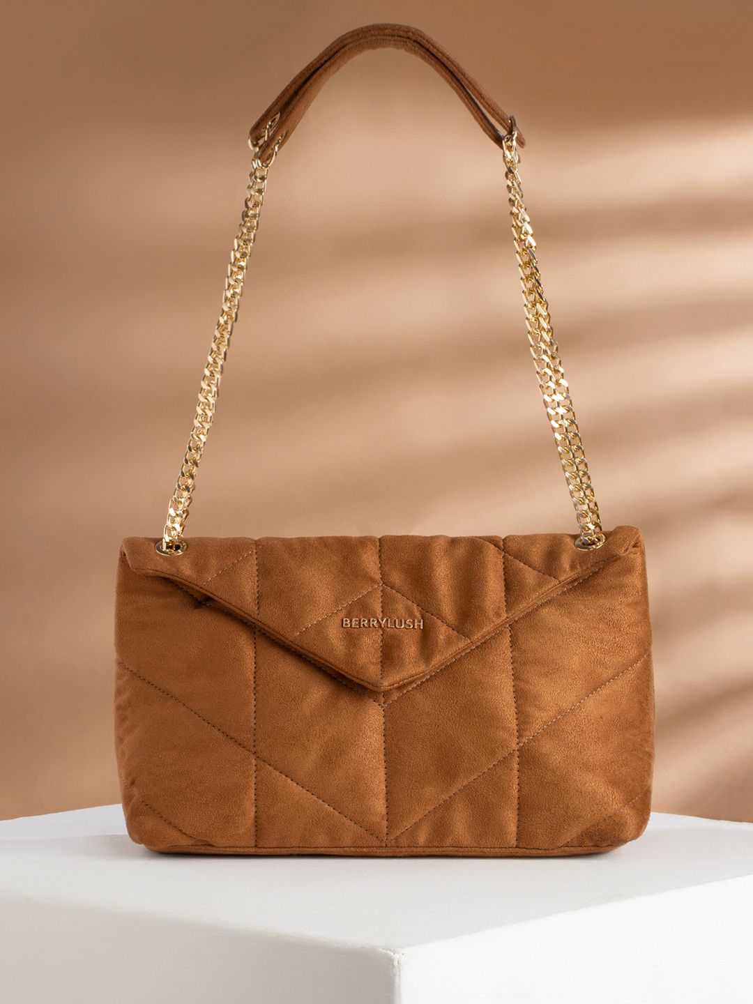 Berrylush Brown Structured Quilted Shoulder Bag