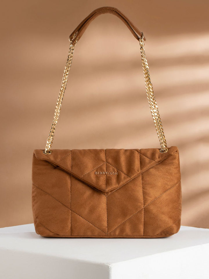 Berrylush Brown Structured Quilted Shoulder Bag