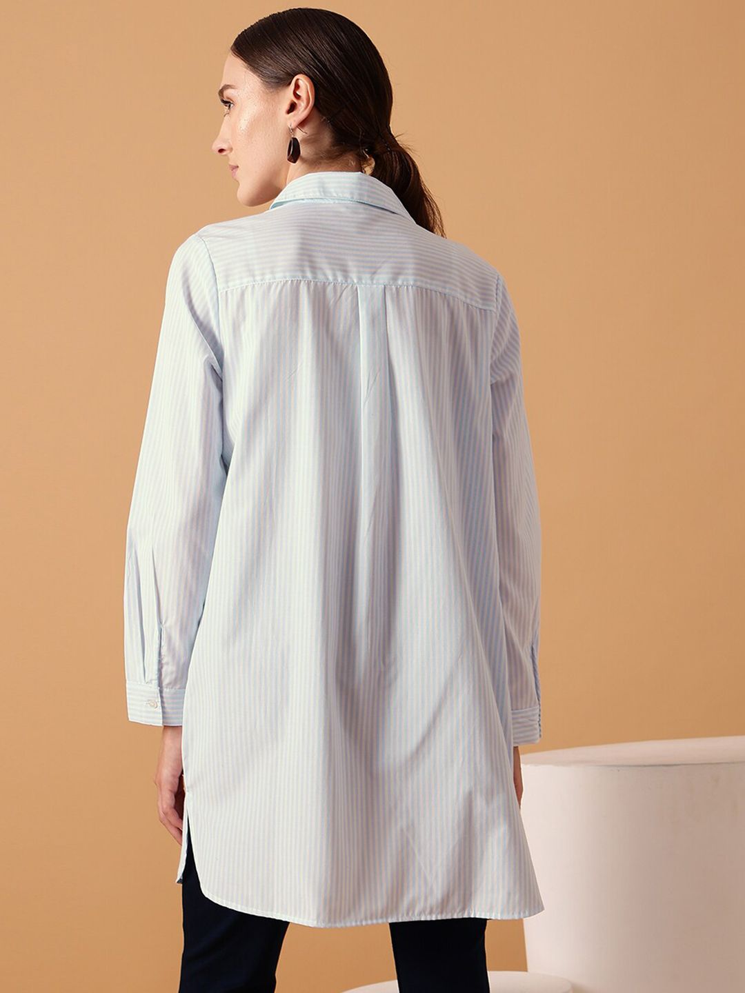 STREET 9 Comfort Oversized Striped Longline Pure Cotton Casual Shirt