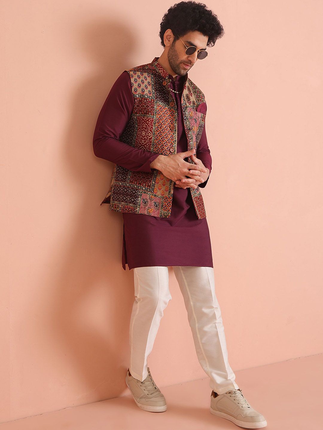 KISAH Men Mandarin Collar Printed Nehru Jacket
