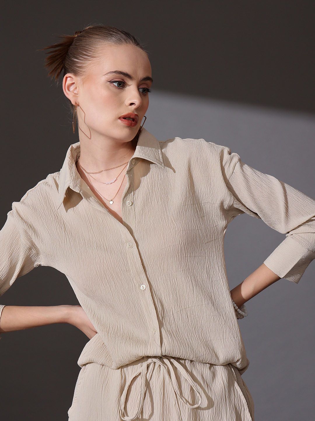 STREET 9 Self Design Shirt & Shorts Co-ord Set