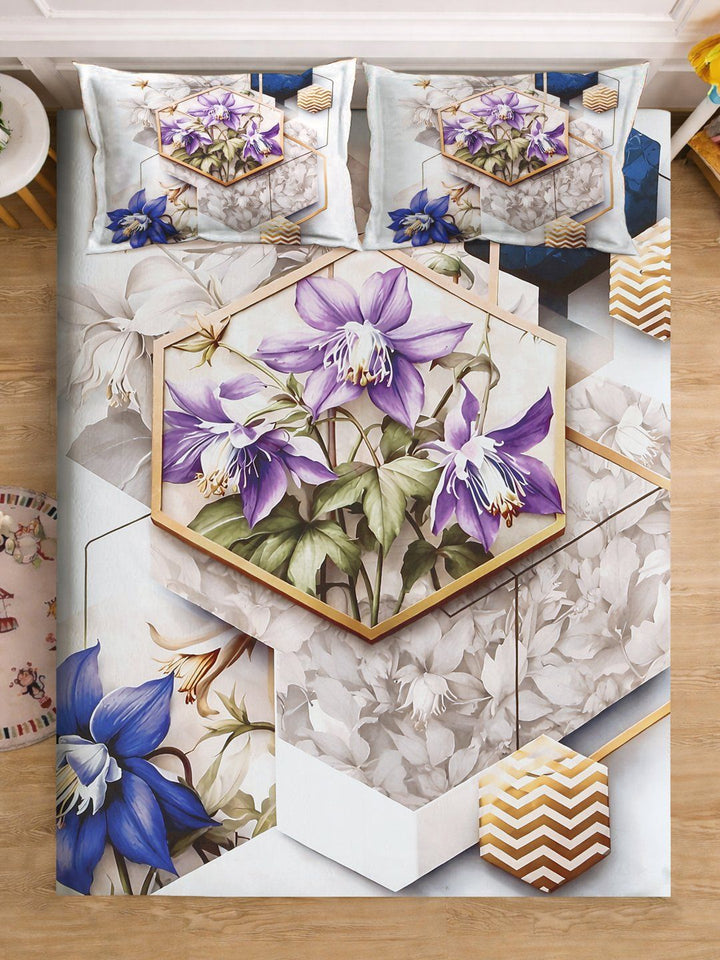 Myntra Elegant Homes White Floral 300 TC King Bedsheet with 2 Pillow Covers