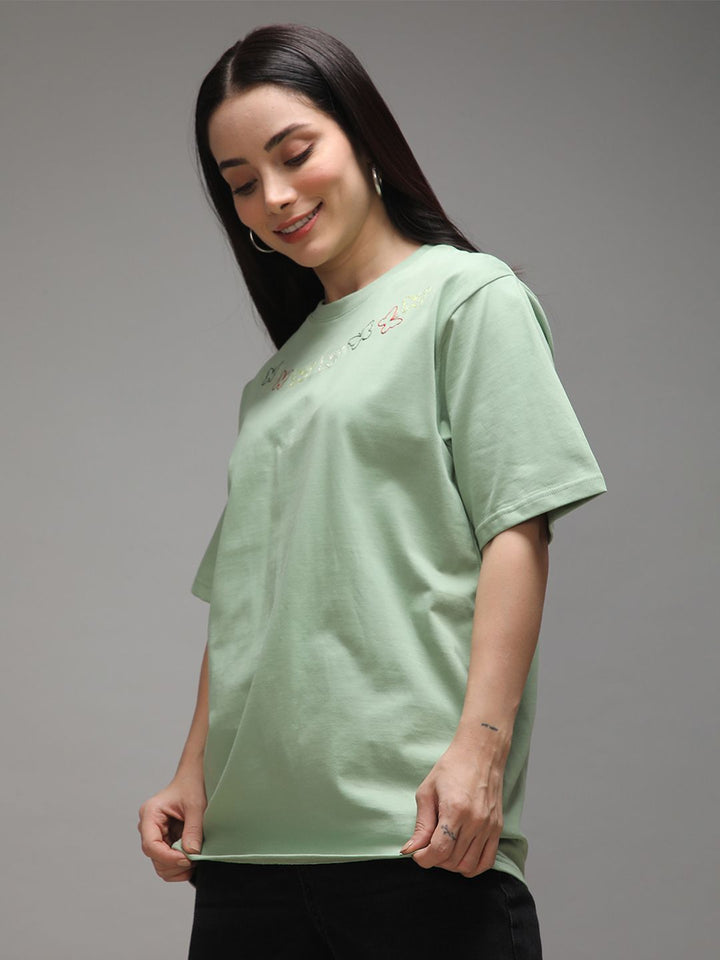 DILLINGER Women Short Sleeve Oversized Crew Neck Embroidery Tshirt