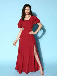 Berrylush Red Crepe A-Line Maxi Dress