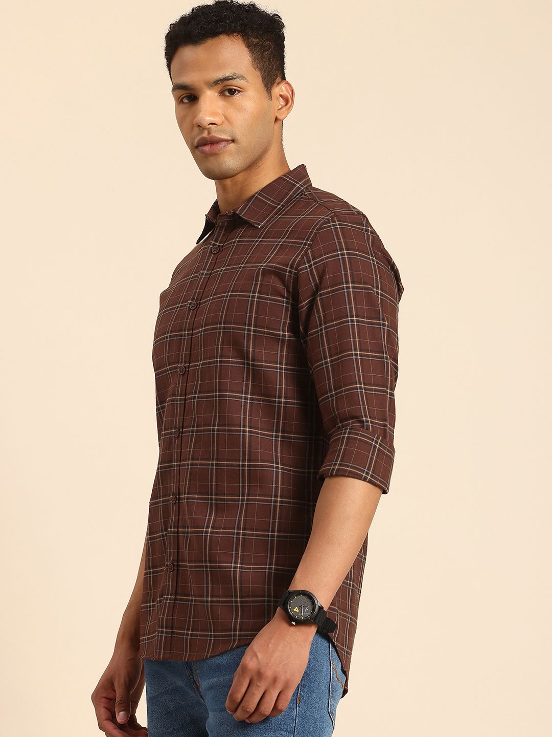 Being Human Pure Cotton Slim Fit Checked Casual Shirt