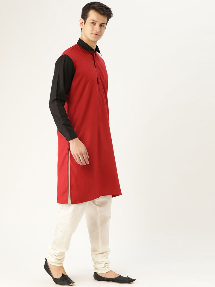 SOJANYA Lelaki Merah Solid Kurta Lurus