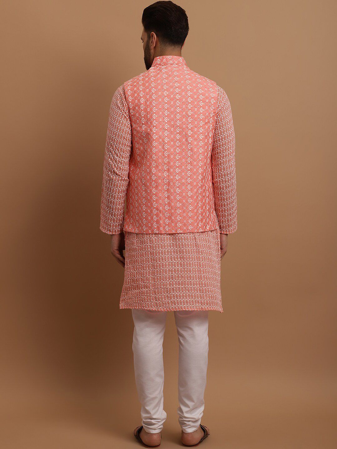 SOJANYA Ethnic Motifs Embroidered Regular Pure Cotton Kurta with Pyjamas & Nehru Jacket