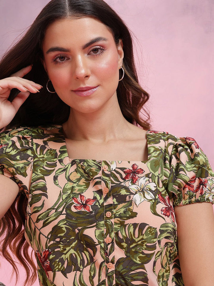 DressBerry Floral Print Puff Sleeve Top
