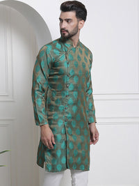 SOJANYA Woven Design Mandarin Collar Silk Cotton Angrakha Kurta