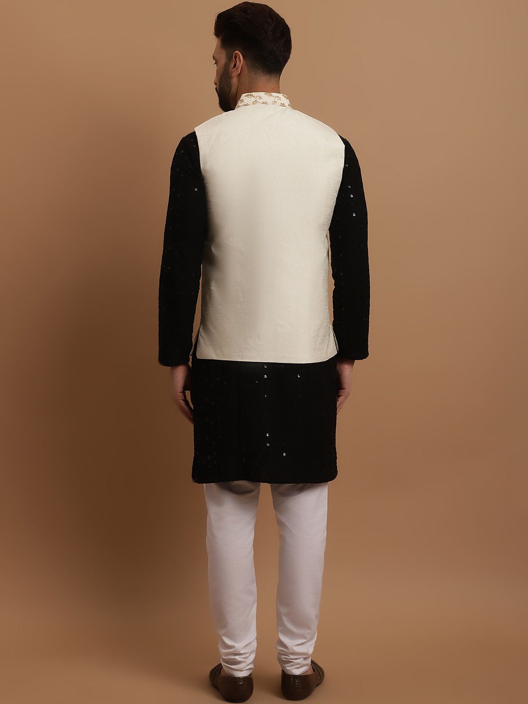 SOJANYA Ethnic Embroidered Sequinned Pure Cotton Kurta & Churidar With Nehru Jacket