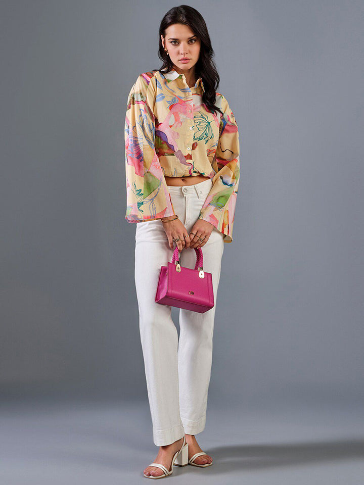 AND Floral Print Flared Sleeve Cotton Cape Top