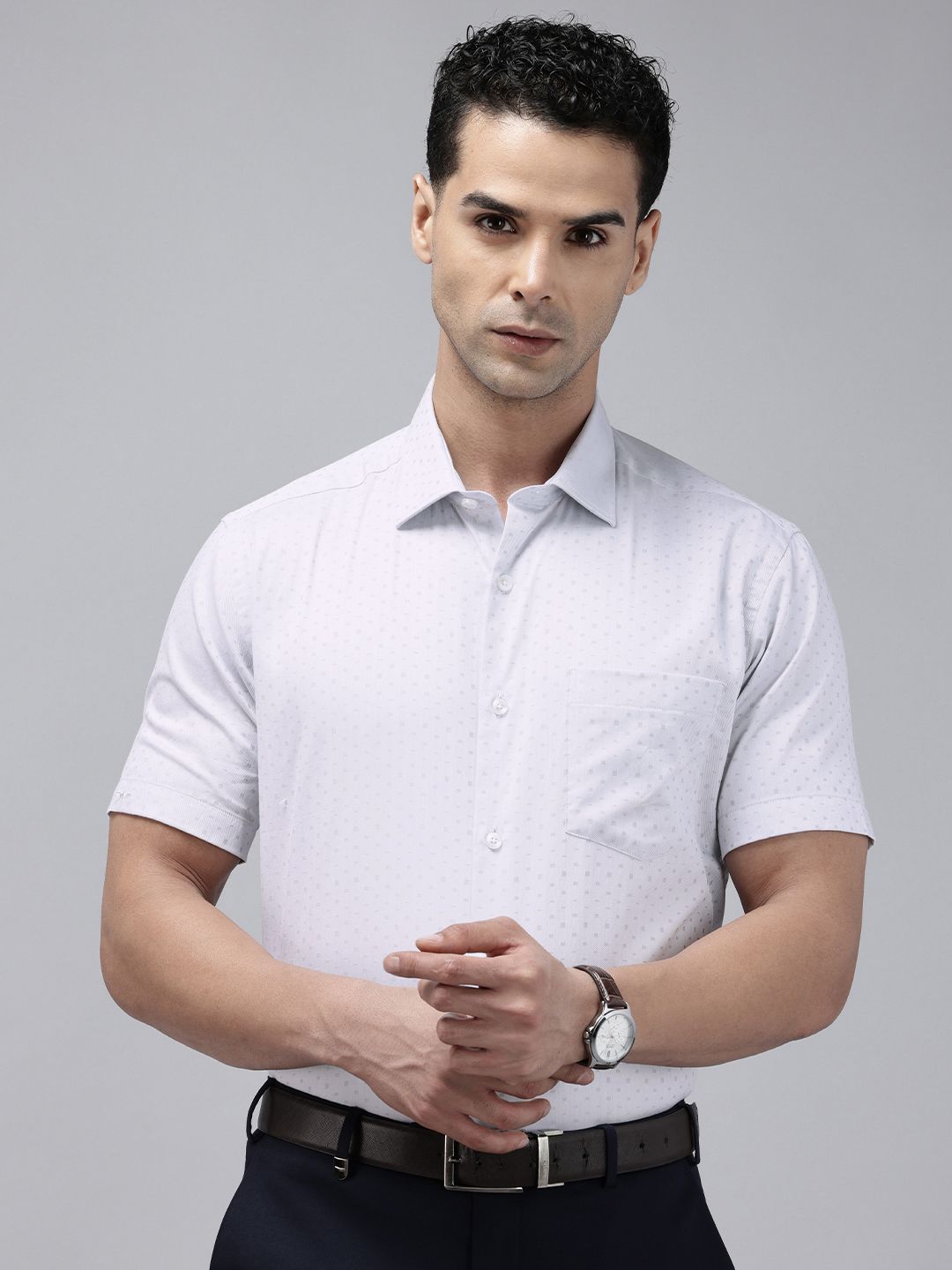 Park Avenue Geometric Self Design Pure Cotton Formal Shirt