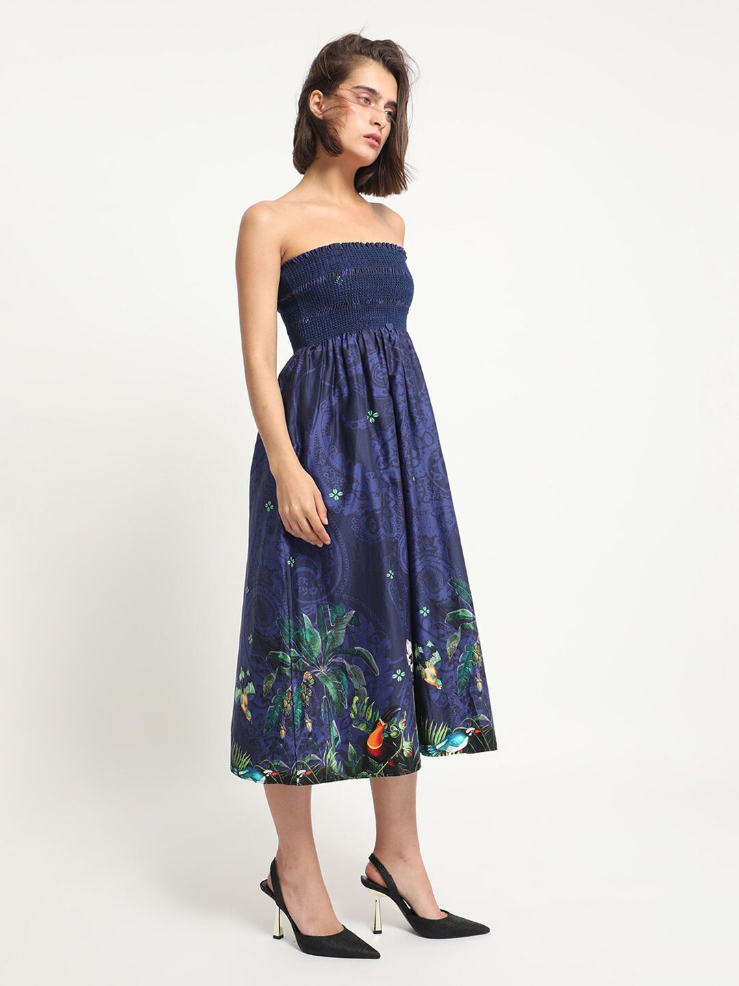 RAREISM Pure Cotton Tropical Print Tube Dress