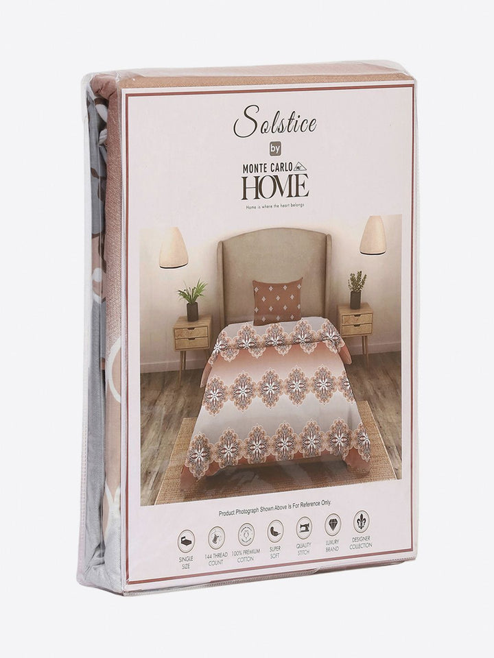 Monte Carlo Brown & Grey Ethnic Motifs Cotton 144 TC Single Bedsheet Set-2.29 m x 1.52 m