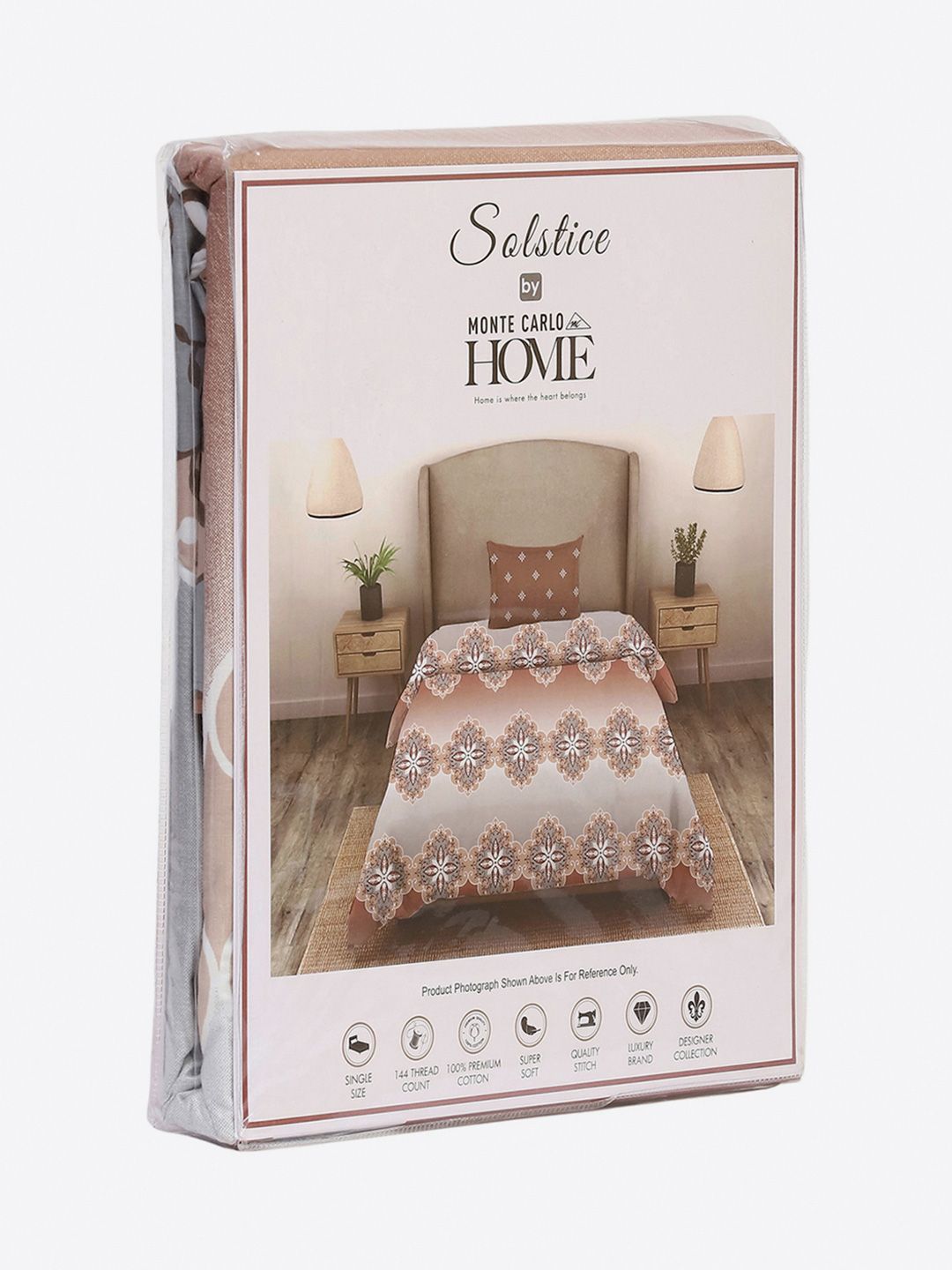 Monte Carlo Brown & Grey Ethnic Motifs Cotton 144 TC Single Bedsheet Set-2.29 m x 1.52 m