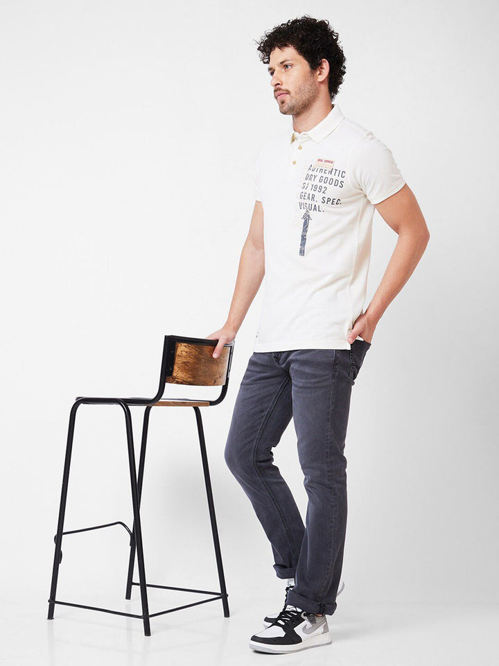 SPYKAR Typography Printed Polo Collar Cotton Slim Fit T-shirt