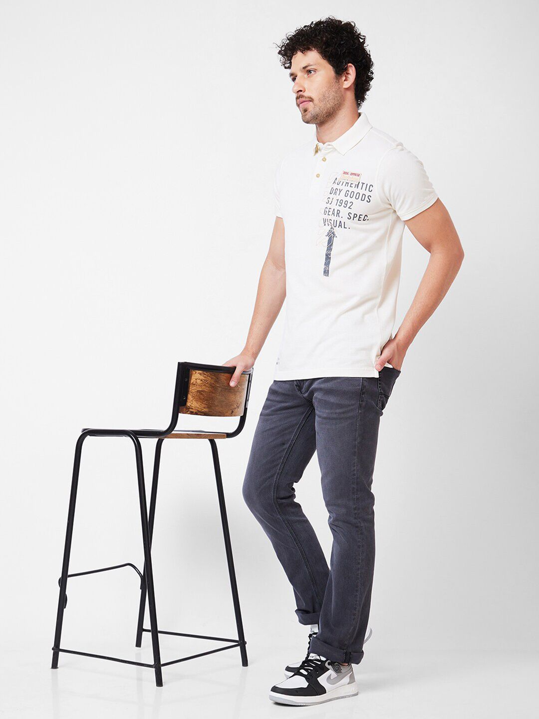SPYKAR Typography Printed Polo Collar Cotton Slim Fit T-shirt