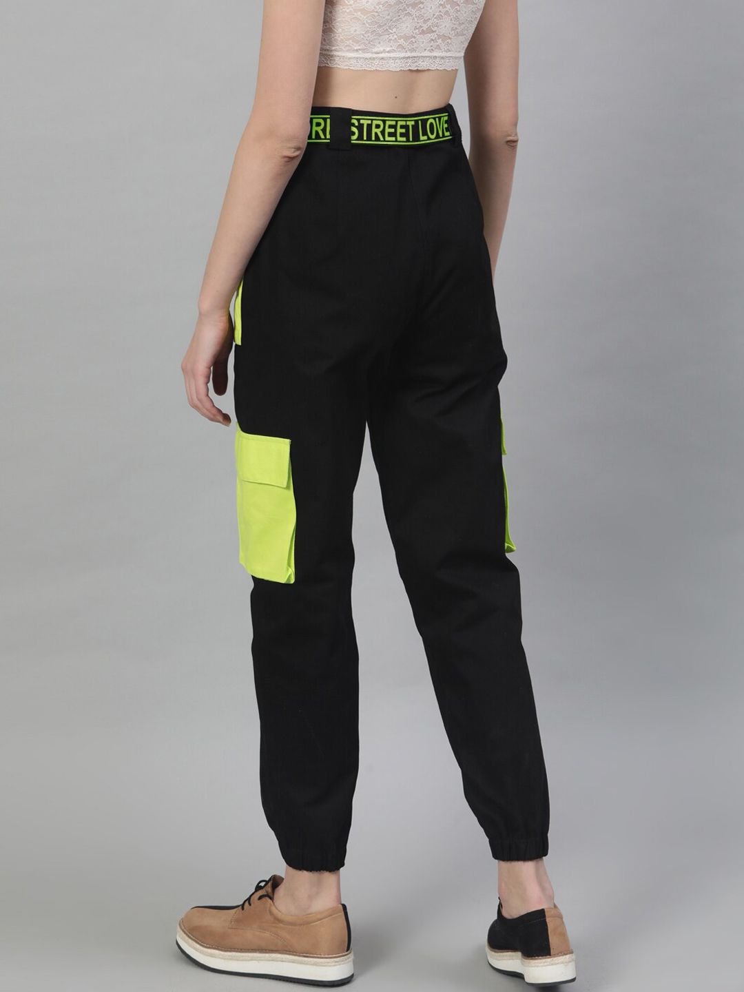 STREET 9 Women Black & Yellow Regular Fit Printed Joggers
