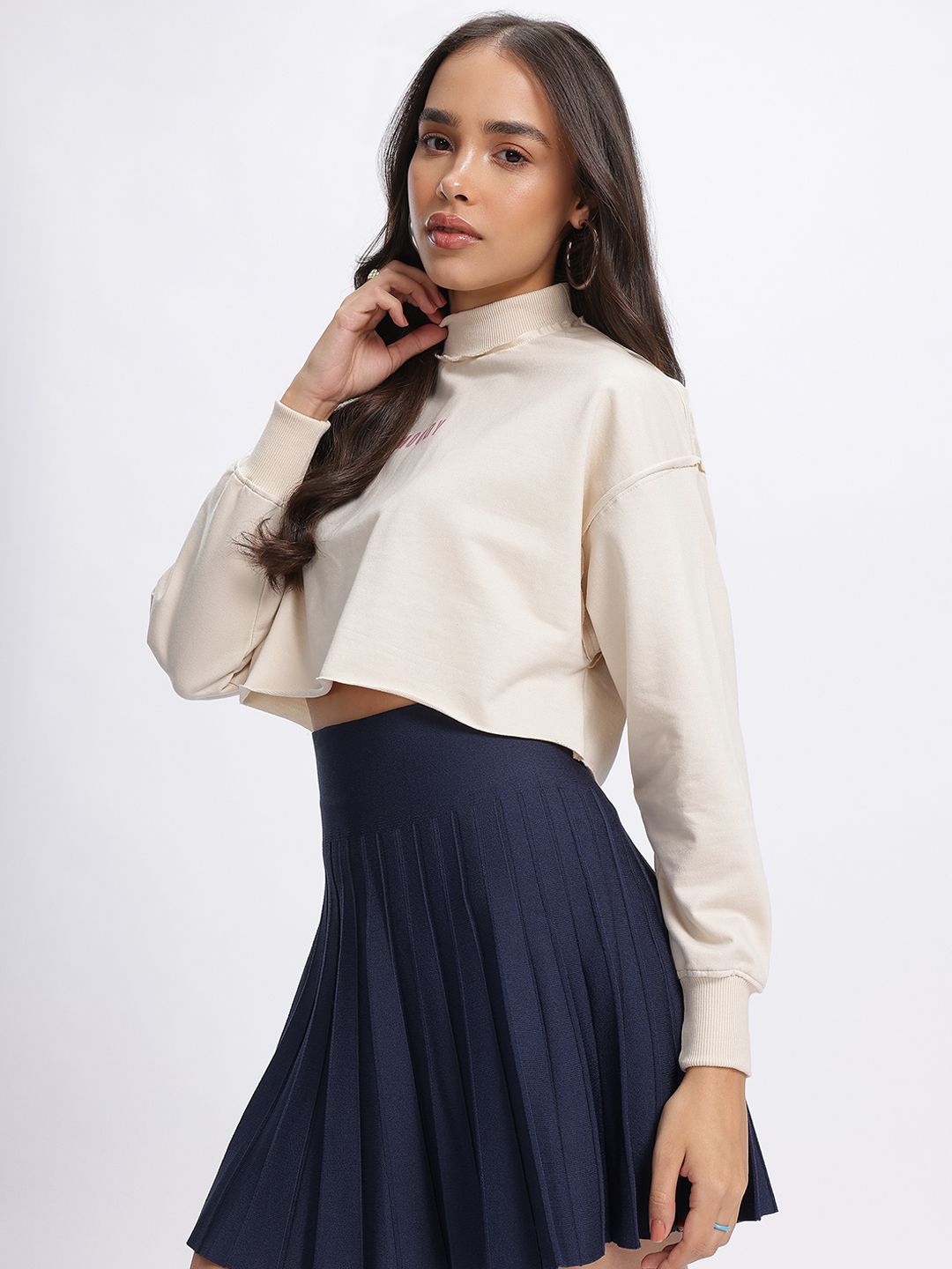 DressBerry Turtle Neck Drop-Shoulder Crop Sweatshirt