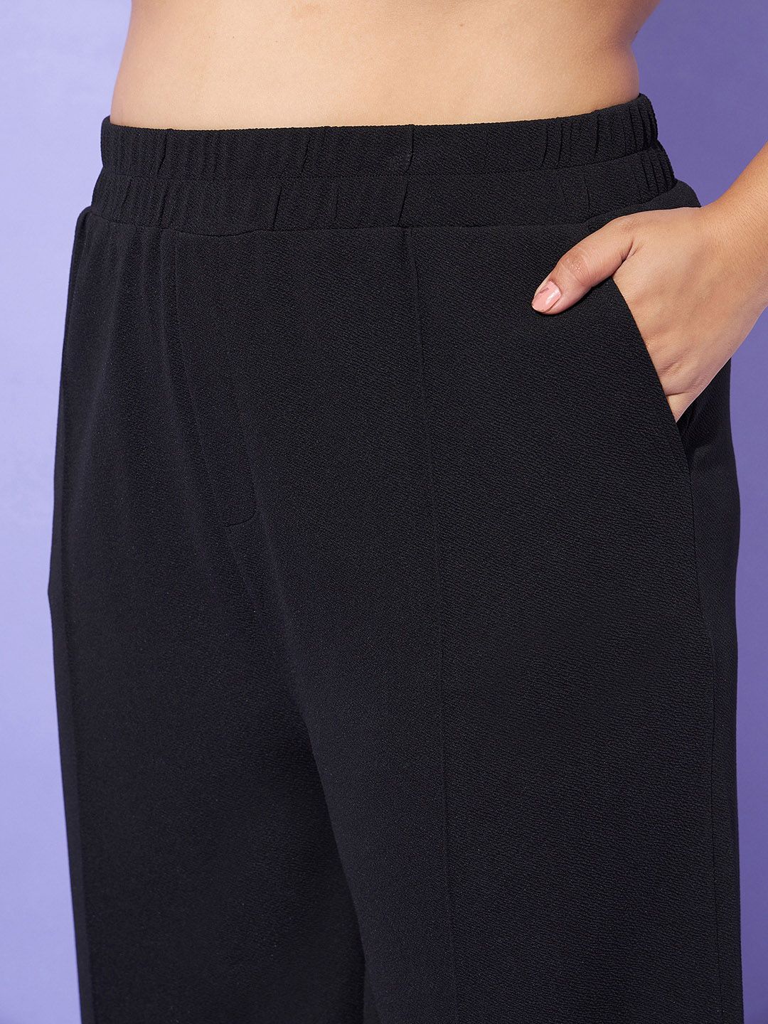 SASSAFRAS Curve Plus Size Lapel Collar Top With Straight Pants Co-Ords