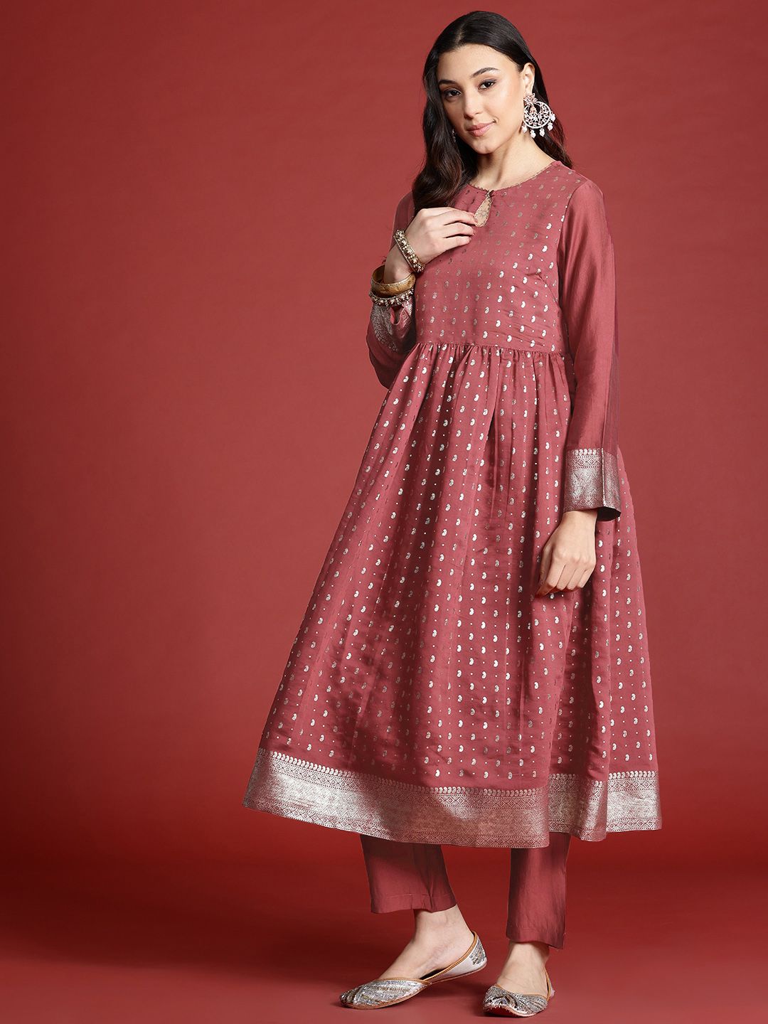 Anouk Women Ethnic Motifs Pleated Gotta Patti Kurta with Trousers & Dupatta