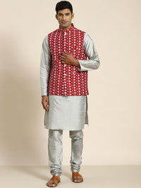 SOJANYA Kurta Rekaan Tenunan Lelaki dengan Churidar dengan Jaket Nehru