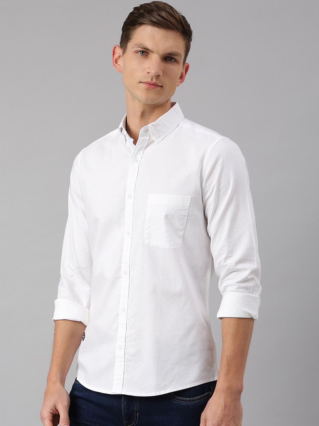 Thomas Scott Men White Slim Fit Cotton Casual  Shirt