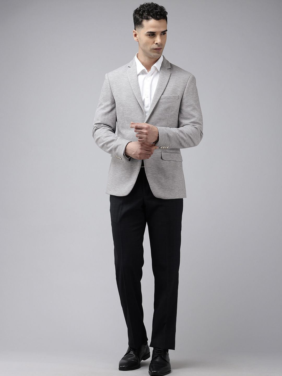Park Avenue Notched Lapel Single Breasted Self Design Super Slim Fit Formal Blazer