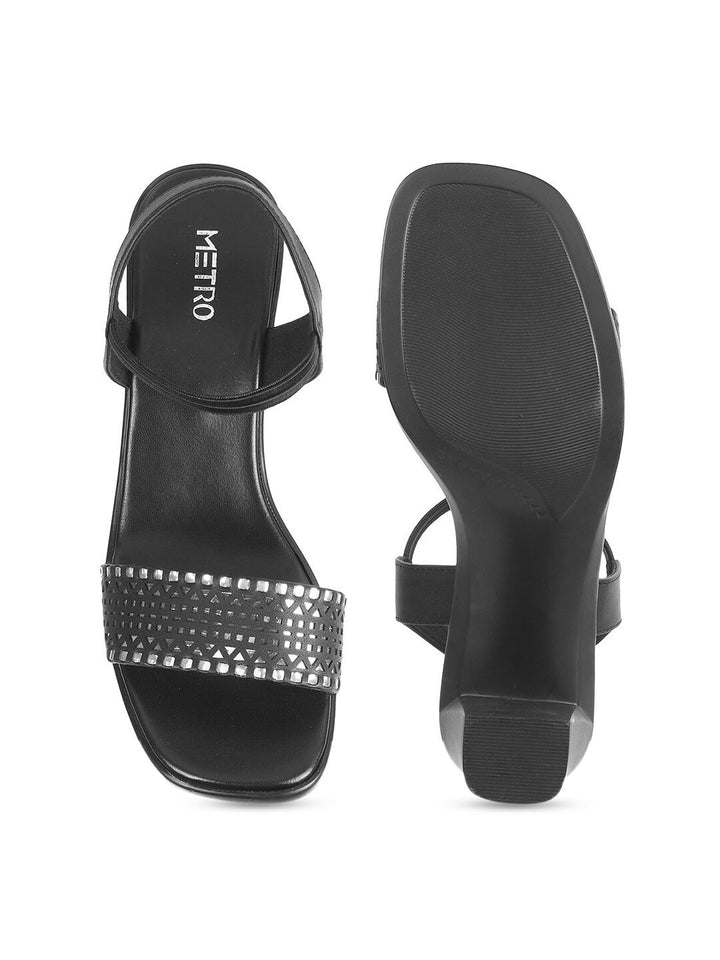 Metro Black Embellished Block Heels