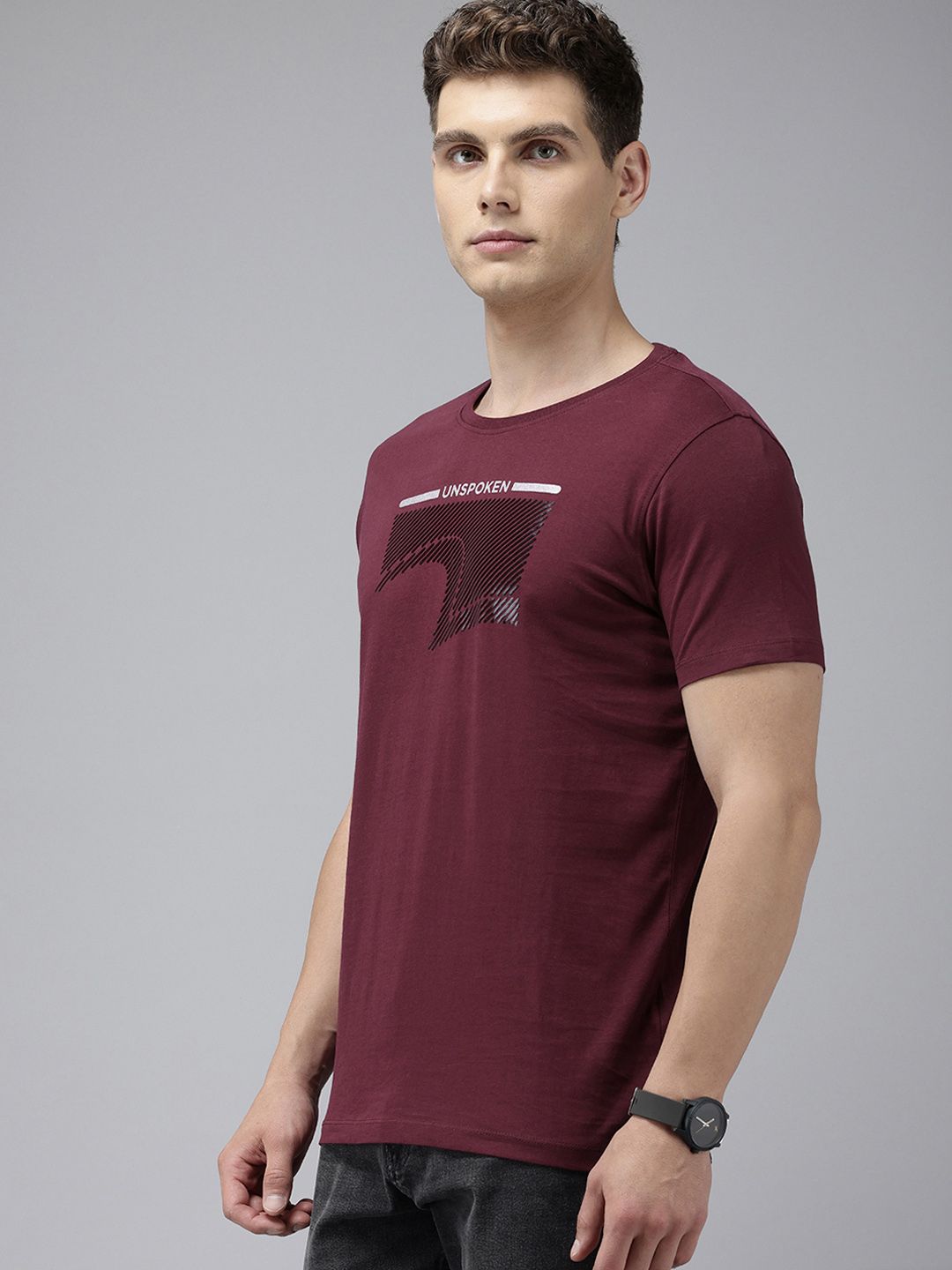 SPYKAR Printed Pure Cotton Slim Fit T-shirt