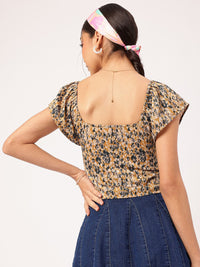DressBerry Soft Serve Style Printed Front Slit Empire Crop Top