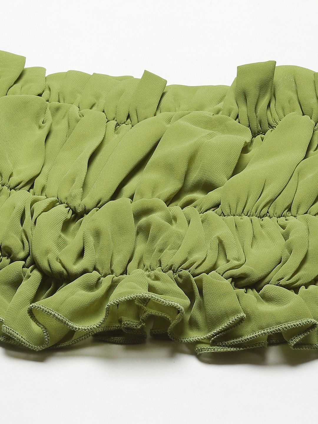 SASSAFRAS Green Halter Neck Georgette Blouson Crop Top