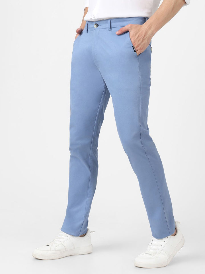 Urbano Fashion Men Blue Slim Fit Solid Pure Cotton Regular Trousers