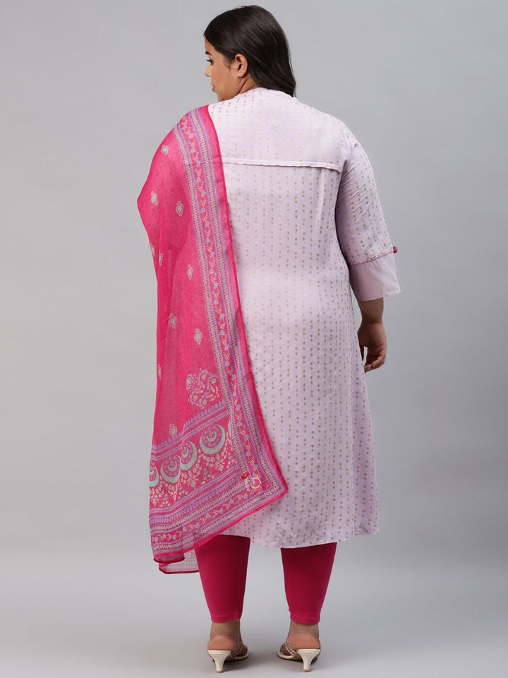 W Women Plus Size Purple Floral Printed Kurta & Leggings With Dupatta