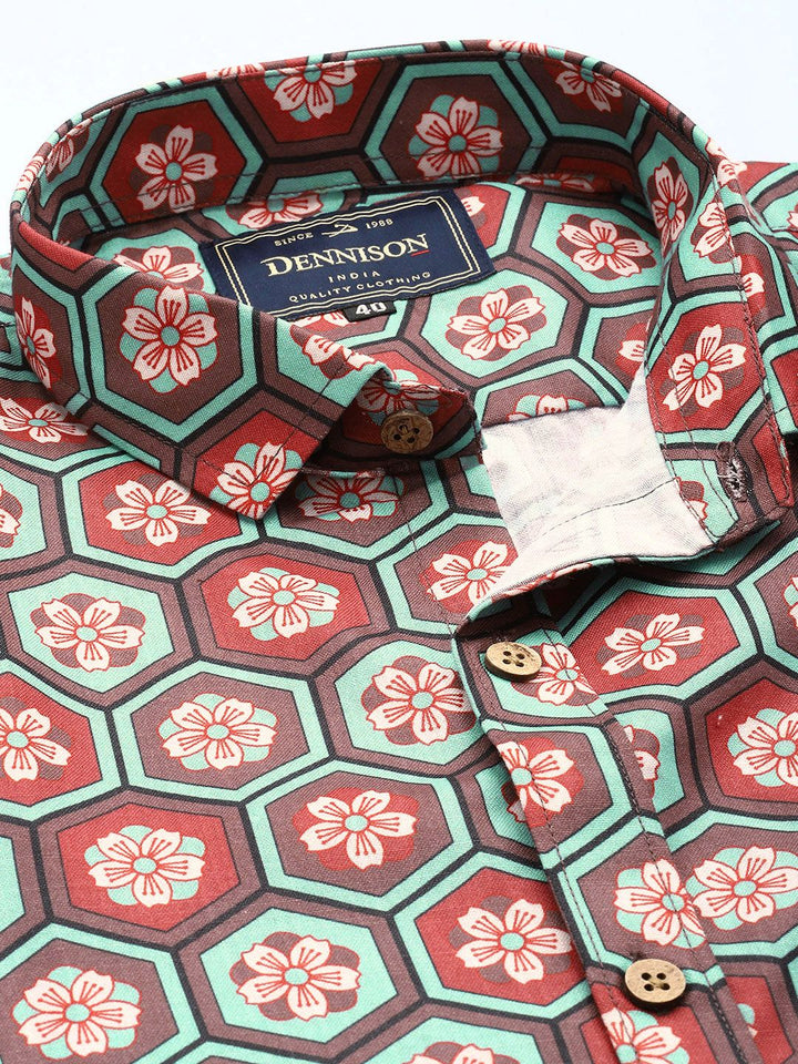 DENNISON Men Brown Comfort Floral Printed Casual Shirt