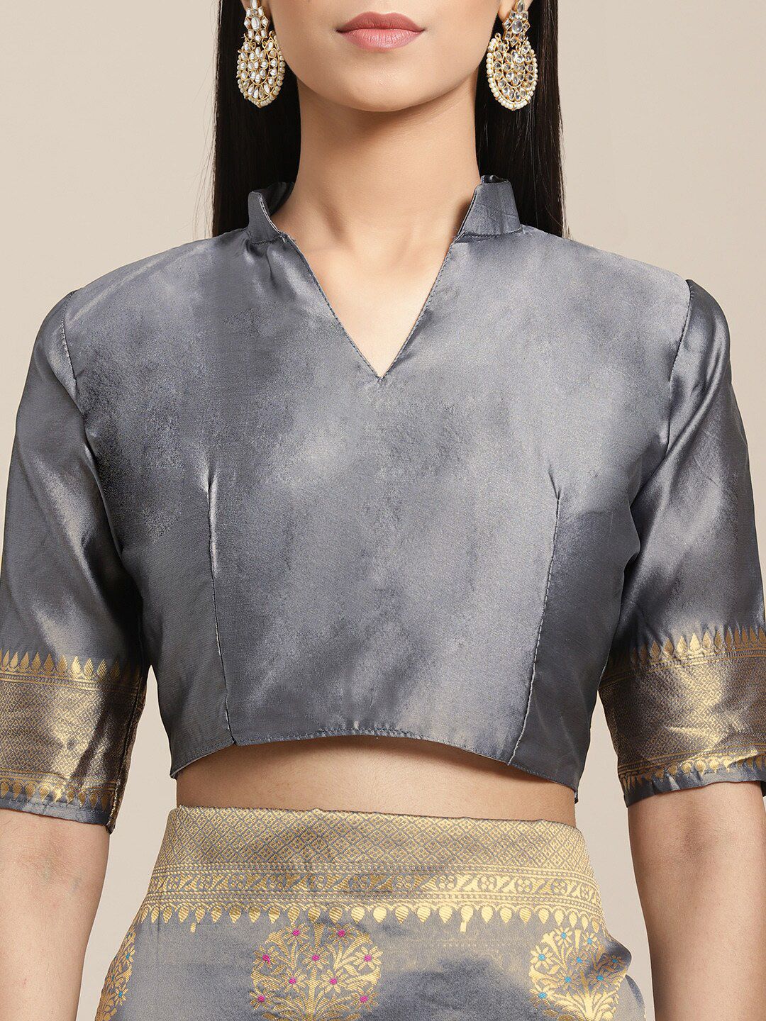 Saree mall Grey & Golden Woven Design Banarasi Saree