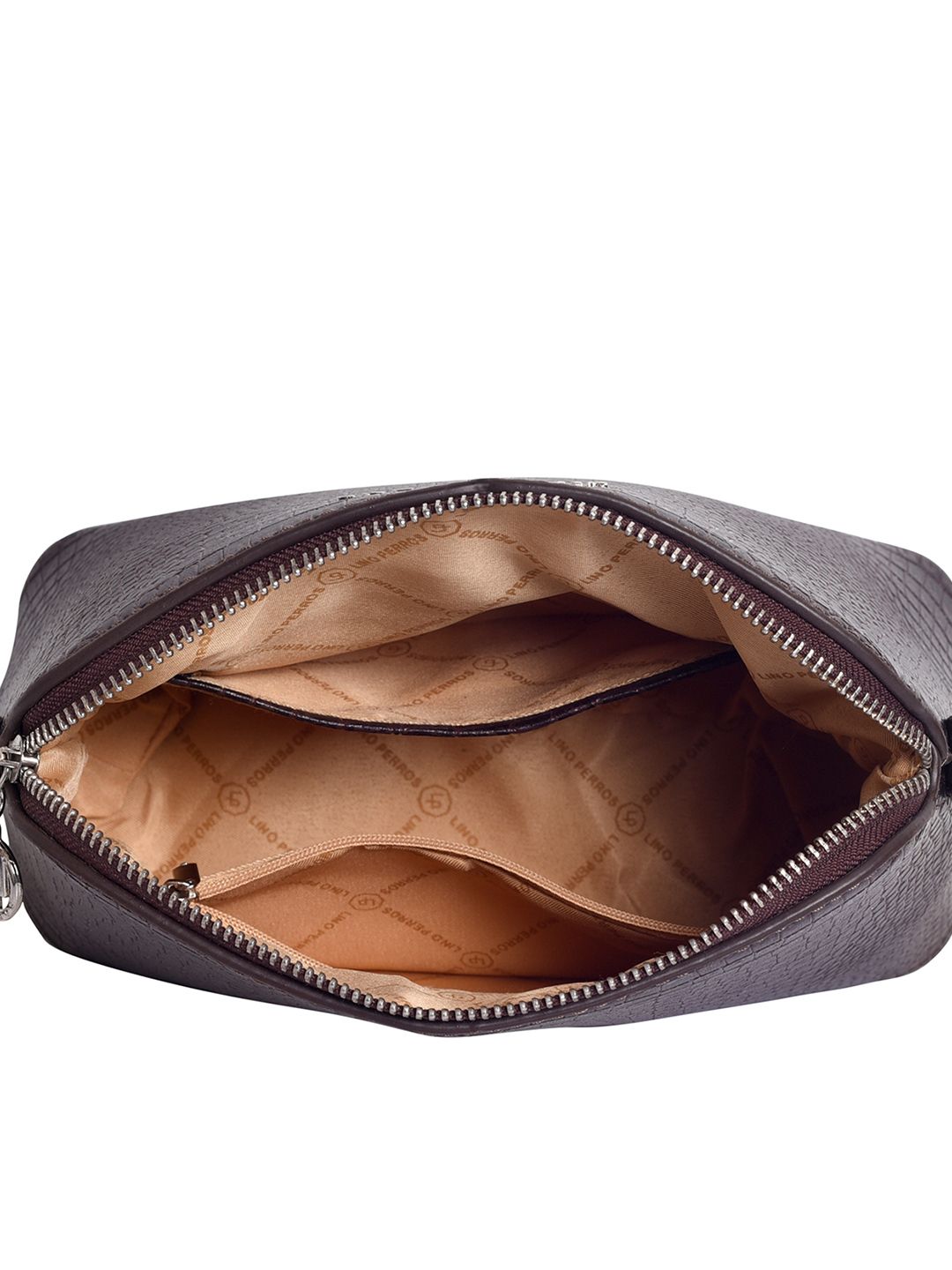 Lino Perros Women Coffee Brown Croc-Textured Structured Sling Bag