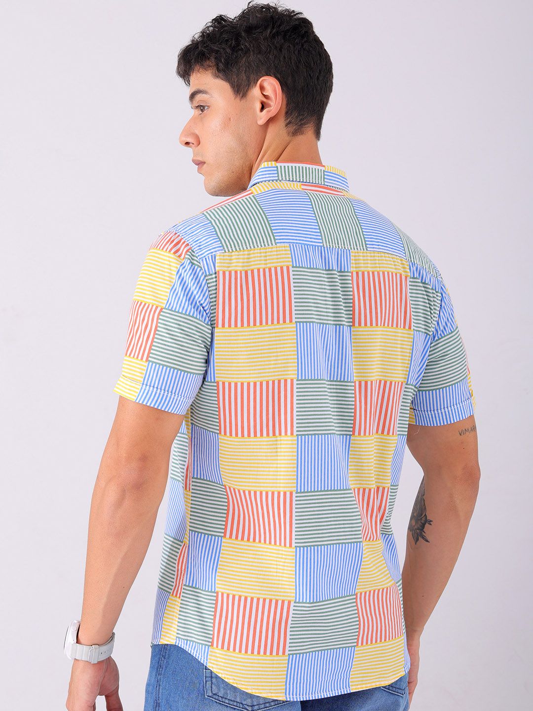 The Indian Garage Co Pure Cotton Slim Fit Multi Striped Casual Shirt