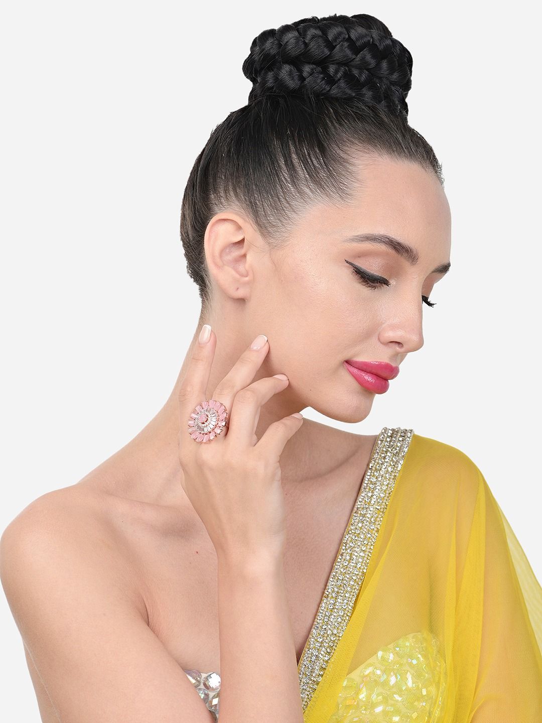 Zaveri Pearls Rose Gold-Plated CZ-Studded Adjustable Finger Ring