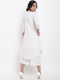 trueBrowns Women White Self Design Kurta with Palazzos