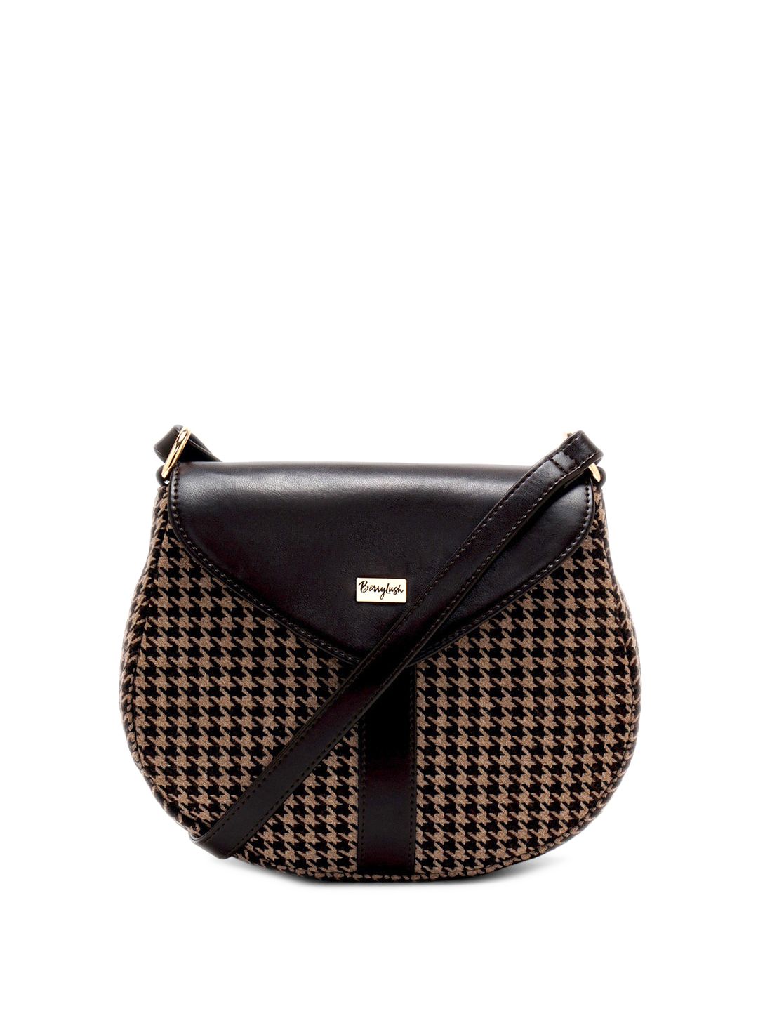 Berrylush Brown Geometric Self Design Structured Sling Bag